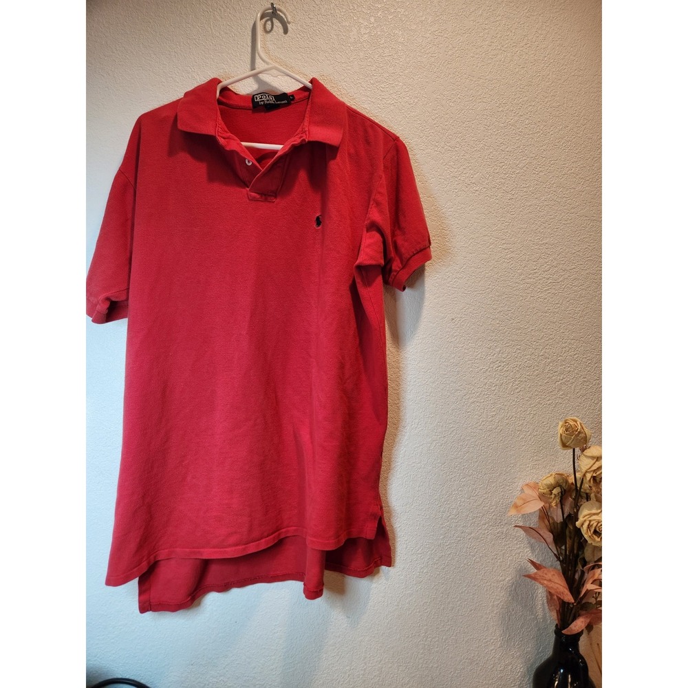 rare Vintage Polo Ralph Lauren Red Polo Shirt L USA Made Navy Tag 100% Cotton